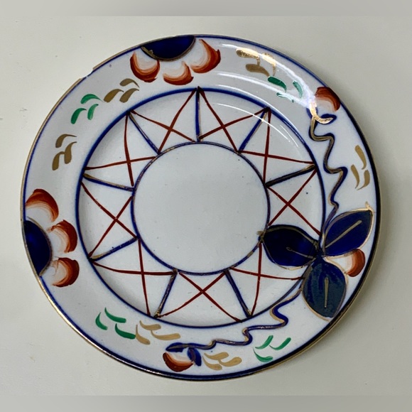 19th Century Antique Gaudy Welsh Dowsywales Pattern 6” Round Hand Painted Plate - Picture 6 of 9